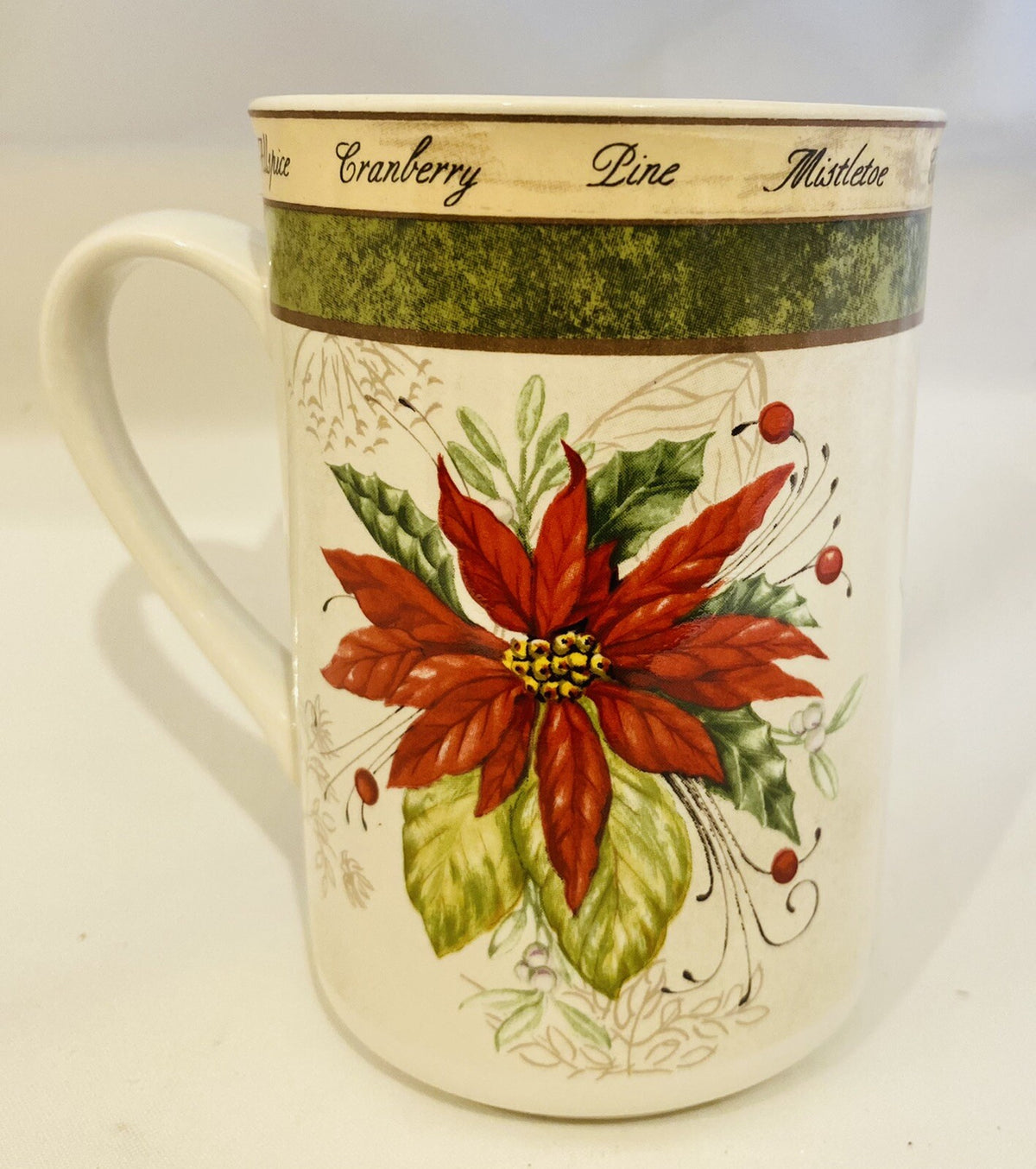 American Atelier HOLIDAY BOUQUET Mugs Poinsettia 4 Stoneware Coffee Cups 5011