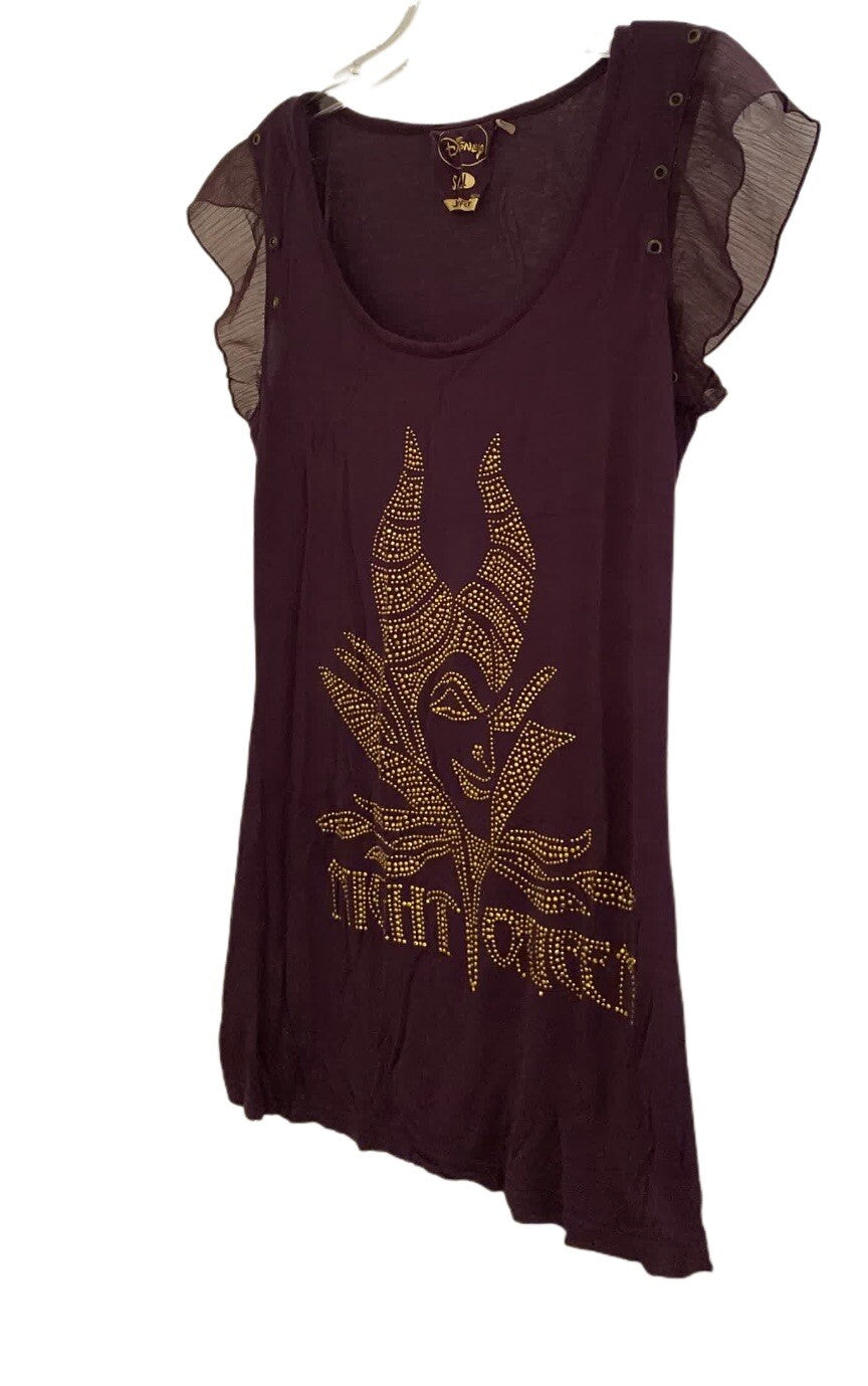 Disney Jennyfer Night Queen Purple T-Shirt Gold Embellished Cap Sleeve L