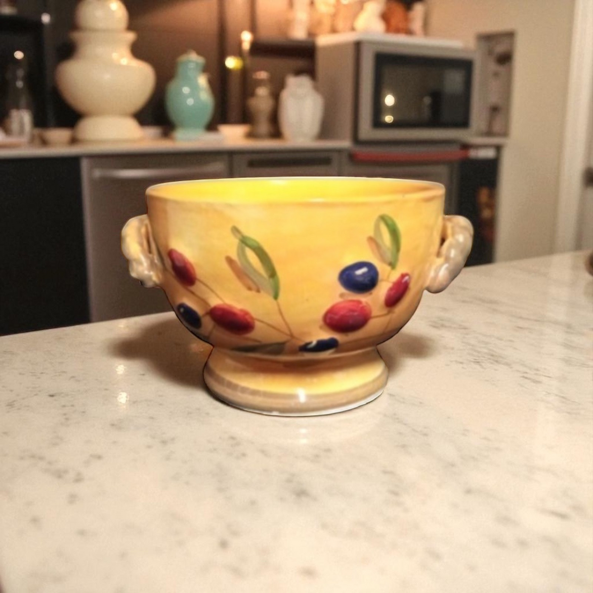 Gibson BISTRO ITALIA Cereal Bowl 5 1/8”D Yellow Soup Cup Olive Branch Rope Trim