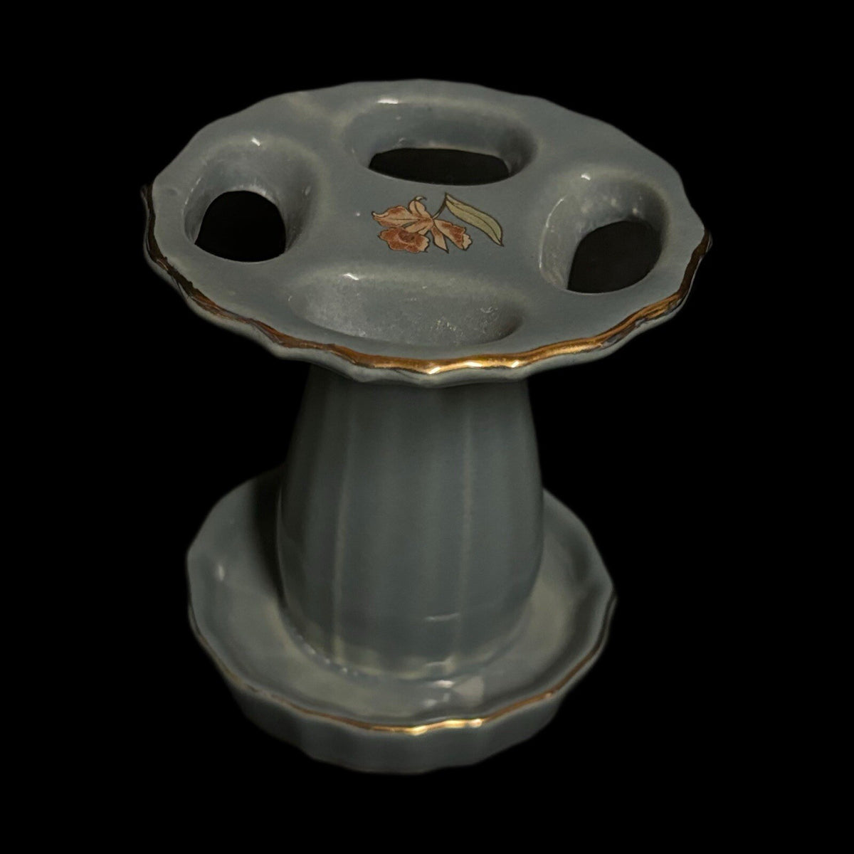 IMPERIAL JAPAN 2 Piece Soap Tray Toothbrush Holder Ceramic Floral Gold Accent