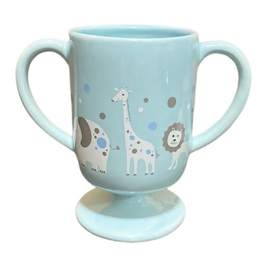 Teleflora Migi Pedestal Mug — Baby Boy Blue, Lion, Elephant & Giraffe, Two-Handle