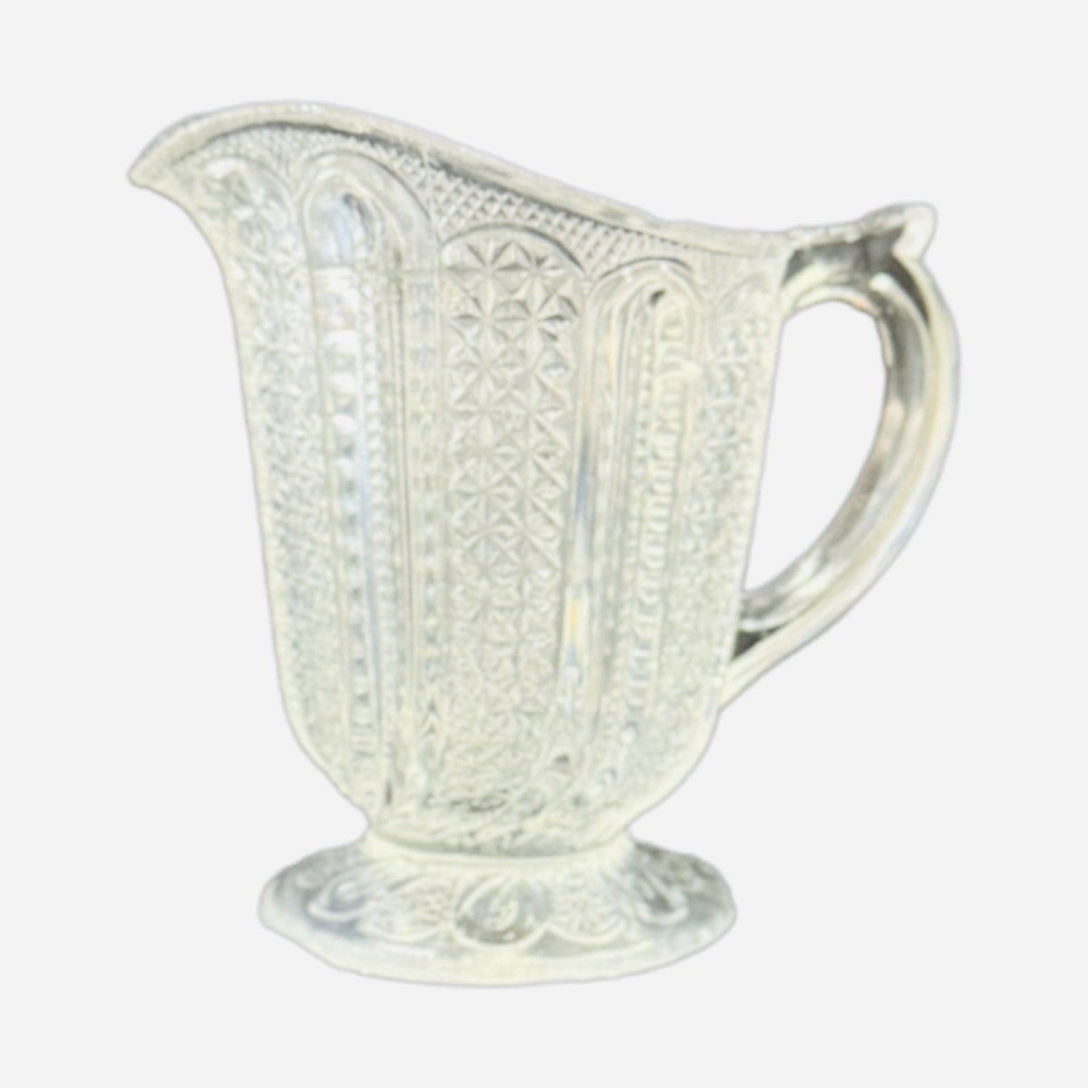 Vintage EAPG Pressed Glass Pitcher Daisy & Button Pattern 4.5” H Wavy Rim