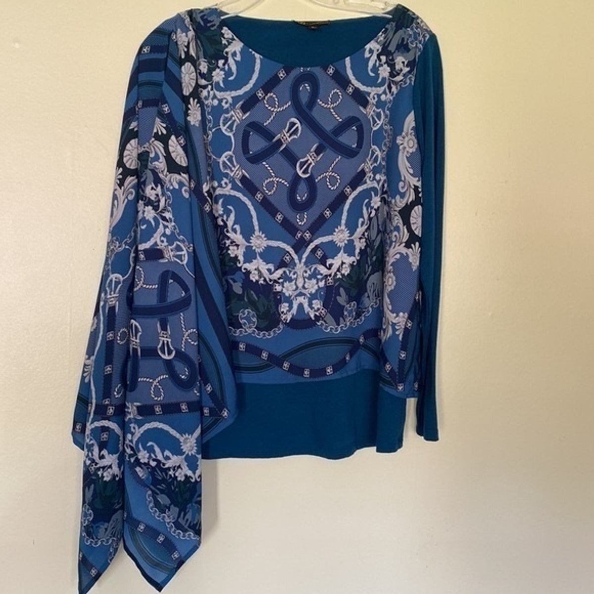 DG2 by Diane Gilman Printed Scarf Overlay Long-Sleeve Knit Top S