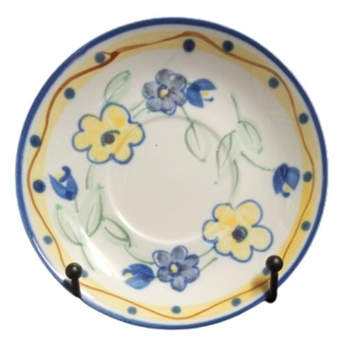 Gibson Designs CONFETTI FLORAS 4-Saucers 5 7/8"D Blue Yellow Floral Dots Ceramic