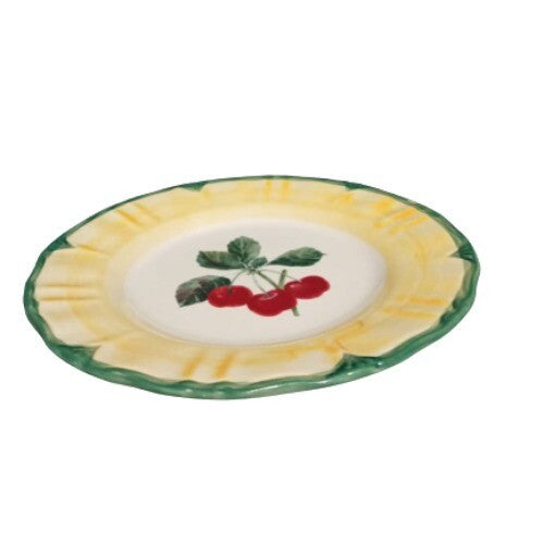 Gibson TUSCANY Salad Plate Cherries 8 ¼” D Yellow Border Green Trim Dessert Dish