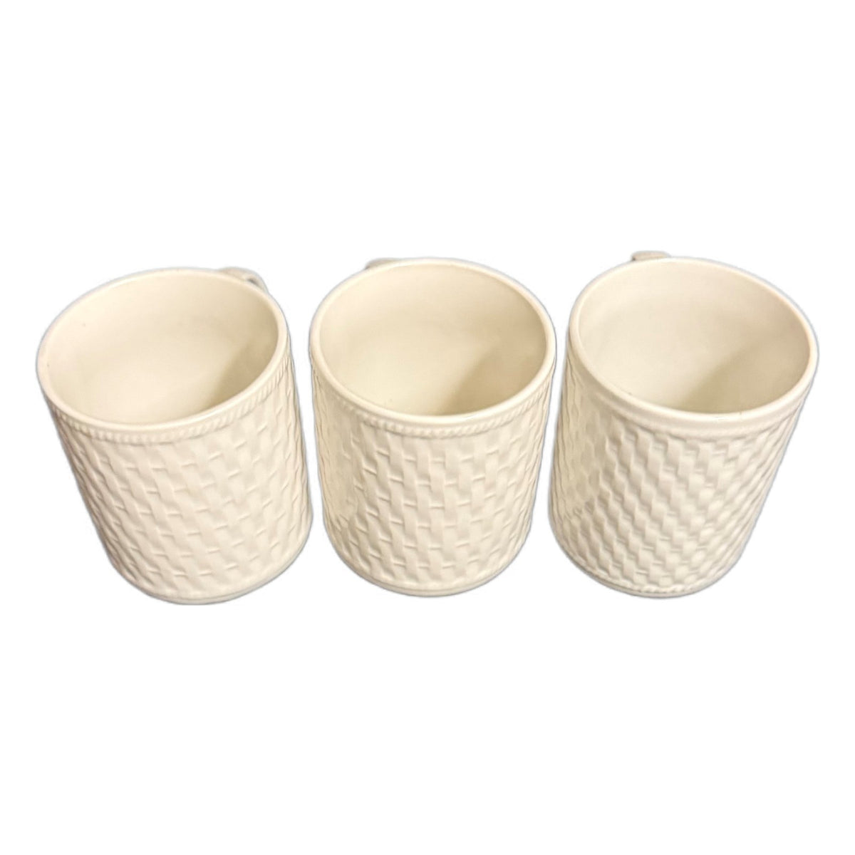 Oneida Wicker White Stoneware Set Of 3 Coffee Mugs Basket Weave