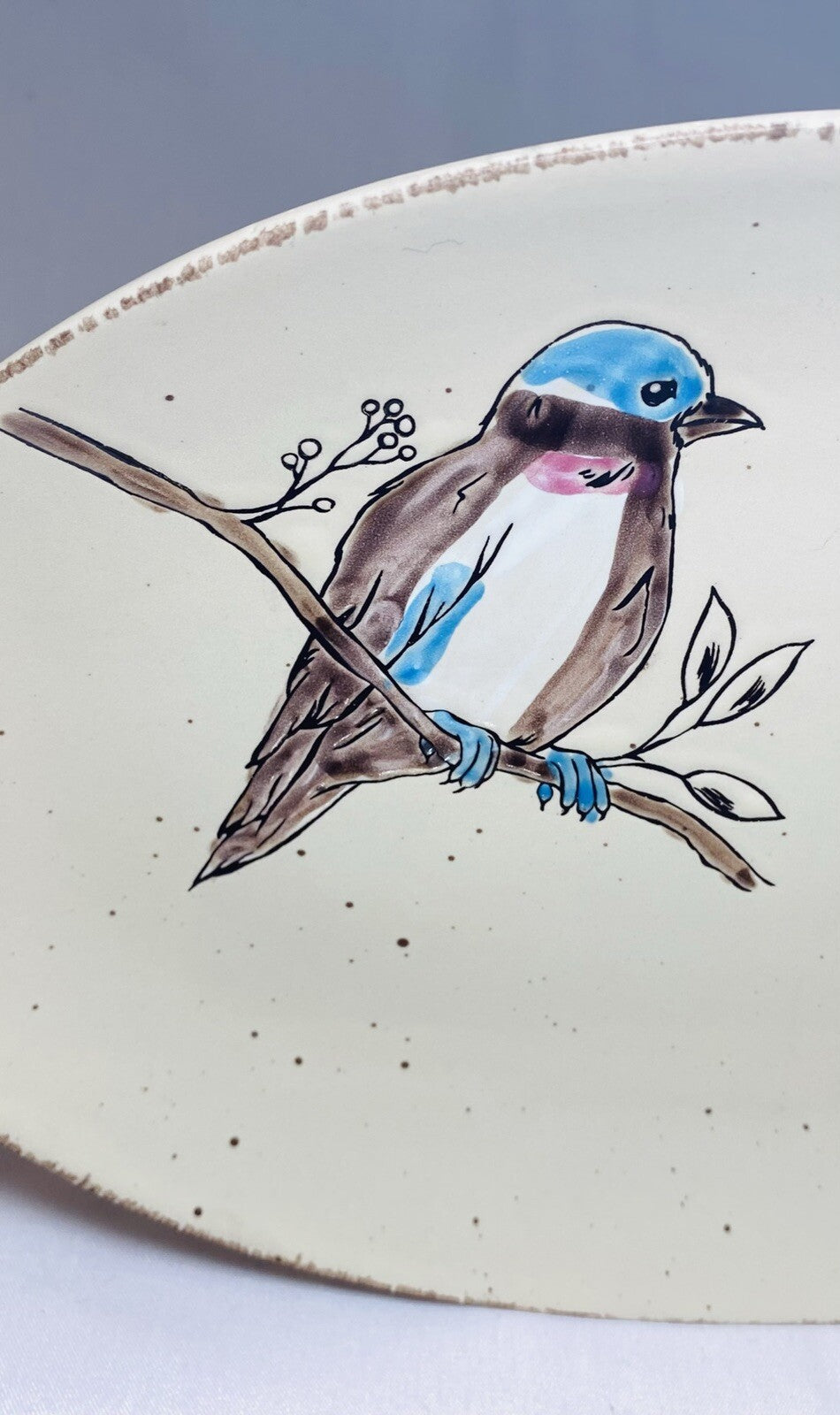 Inhomestylez Oval Ceramic Platter – Hand-Painted Bird Branch Design – 14”