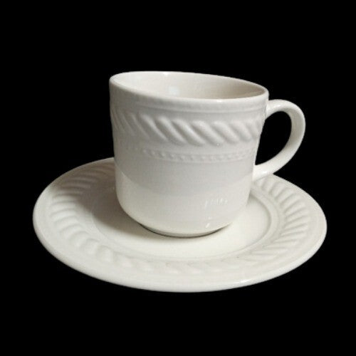 Gibson IMPERIAL BRAID Coffee Cup and Saucer 8oz  Embossed White Rope Dots