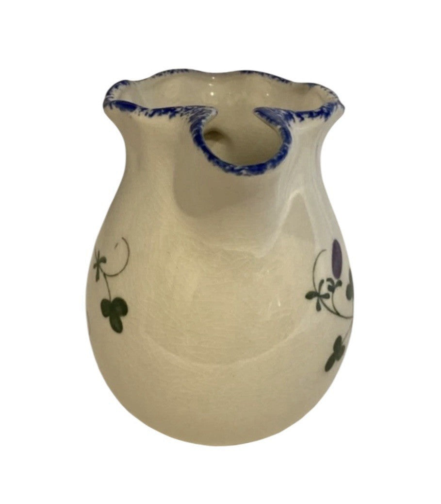 Mann Cote Basque Hand Painted Creamer Pitcher Japan Blue Rim Floral Vintage