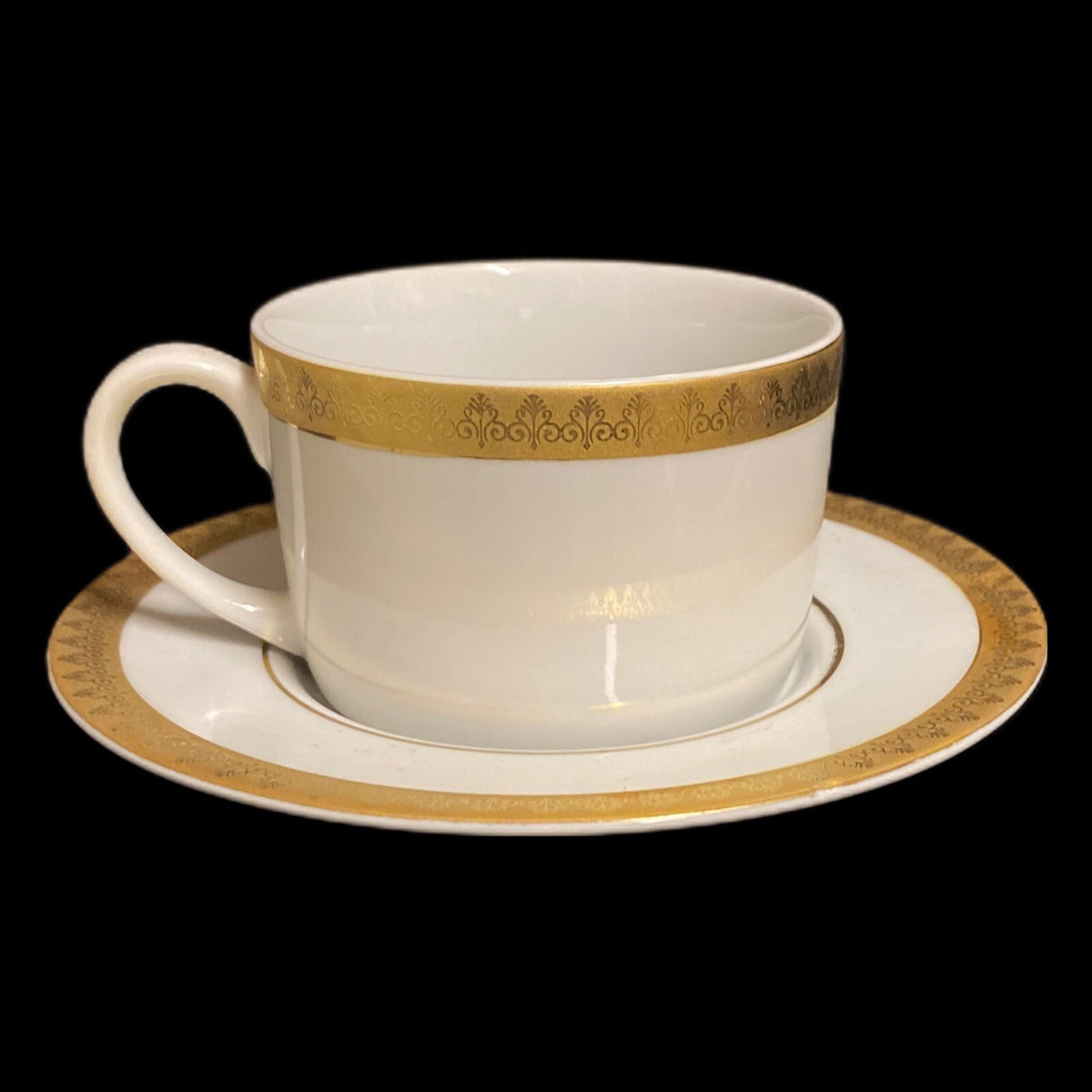 Gabbay QUEEN VICTORIA 6-Cups 6-Saucers Ceramic White Gold Border Trim Coffee Set
