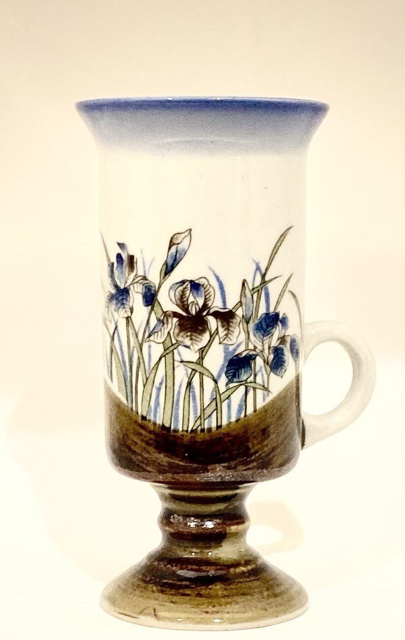 Vintage Otagiri Footed Pedestal Mug Iris Flowers Irish Cup Stoneware 5 1/2" H