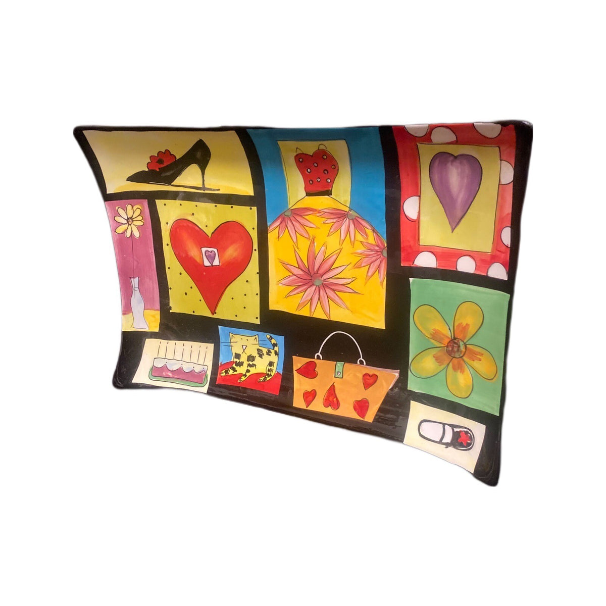 Naylor Designs Hand Painted Platter Wall Plate Hearts Shoe Bag Art Hanging 13”L