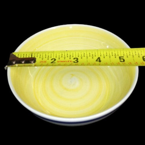 Gibson Designs TAVERNWARE YELLOW 2-Fruit Bowls 5 5/8”D Yellow Band Blue Rings 