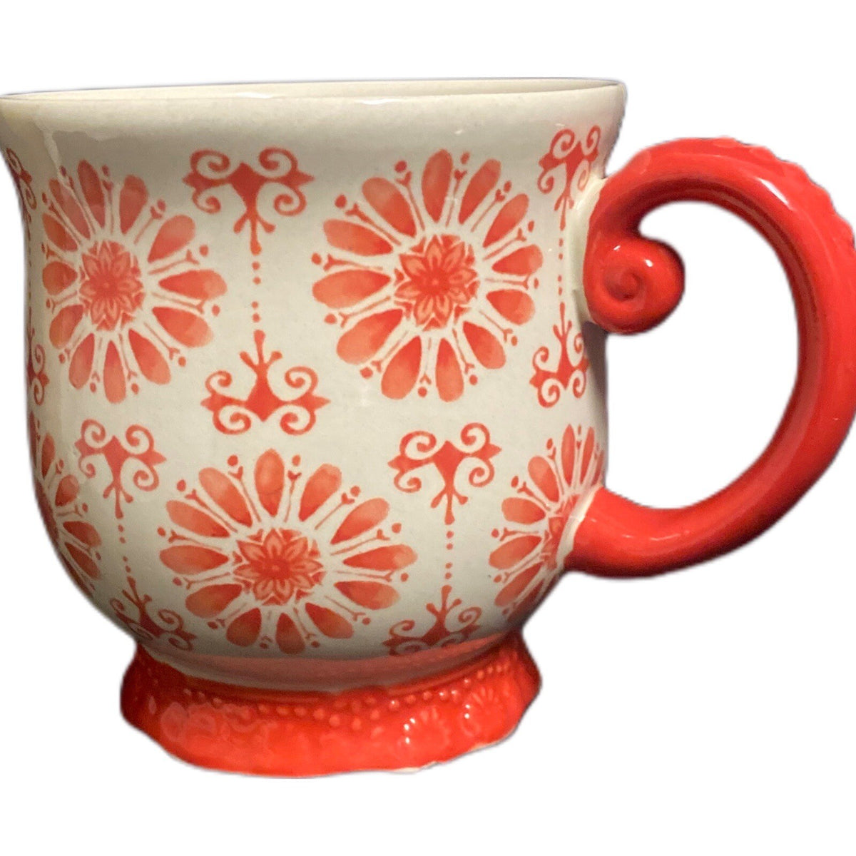 Pioneer Woman FLORAL BURST 1-Footed Cup Stoneware Coffee Mug Orange Flower 19 oz