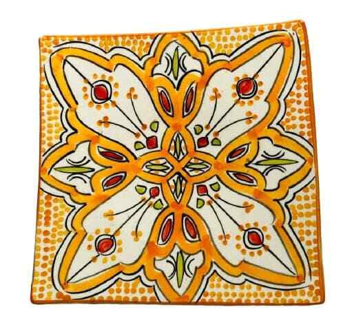 Handmade Moroccan Orange Pottery 4-Plates 6.5” D Square Salad Bread Appetizer