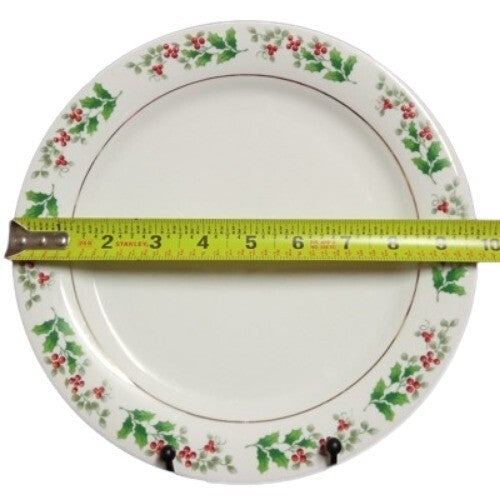 Gibson Everyday CHRISTMAS CHARM  4-Dinner Plates 9 5/8" D Holly Berry Charm