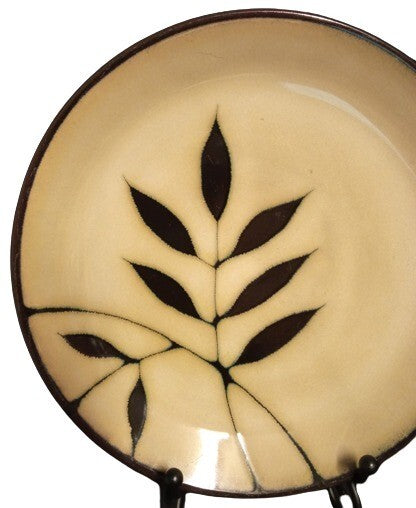 Gibson ELITE MIDNIGHT PALM 4-Salad Plates 8 ¼” D Black Cream Leaves Dessert Dish