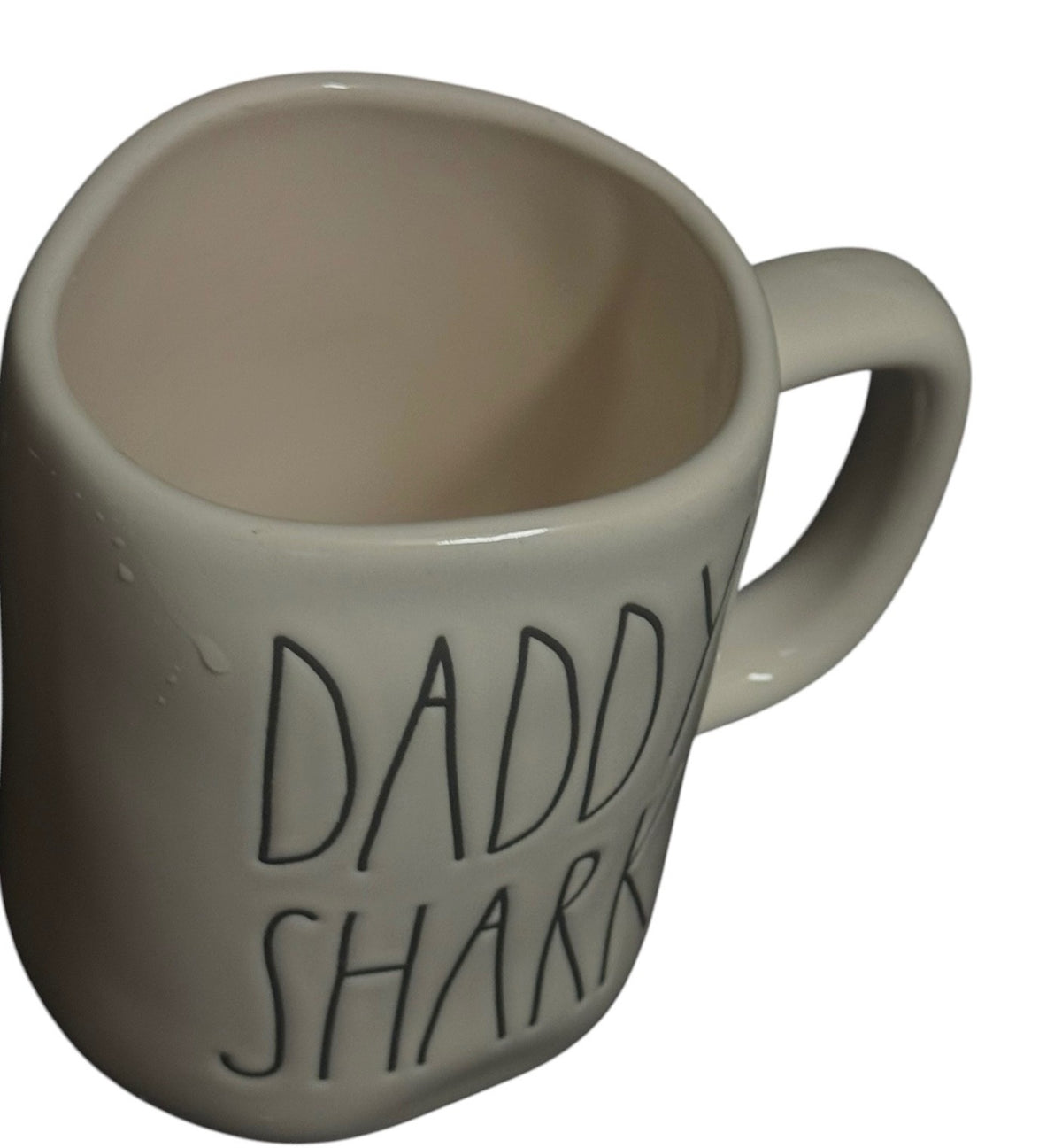 Rae Dunn DADDY SHARK Ceramic Coffee Mug White Black Lettering 16 oz