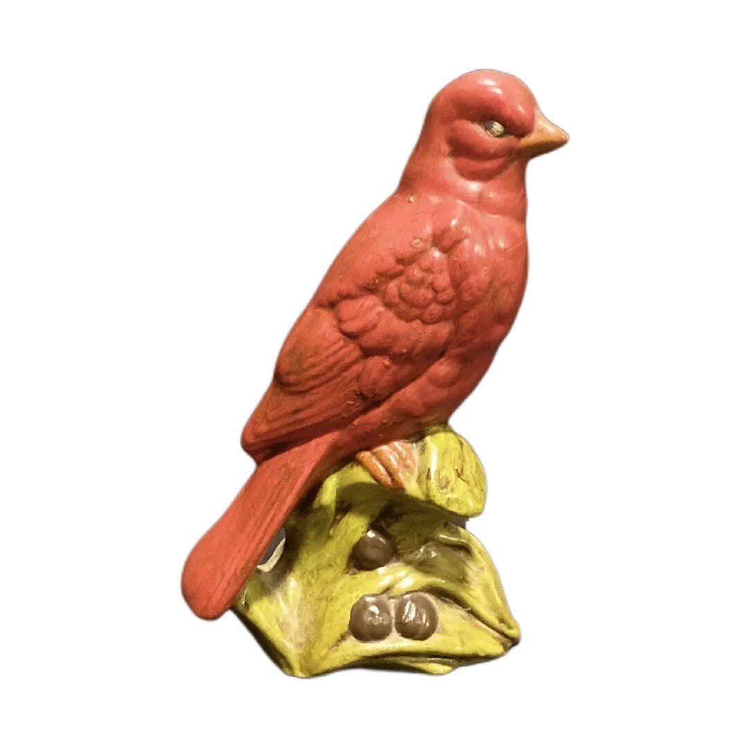 Rare RED BIRD on Branch Statue Figurine Home Decor Room-Tabletop-Desk