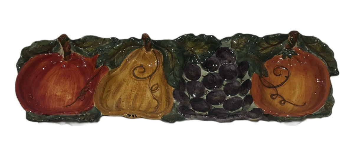 Tabletops Unlimited 4 Compartment Tray VENETIAN Ceramica Hand Painted 3D Fruit