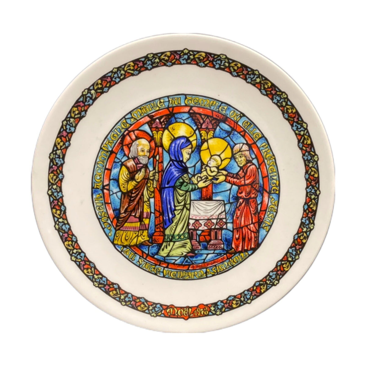 D’Arceau Limoges 4-Noel Vitrail Porcelain Plates Christmas Holiday Season