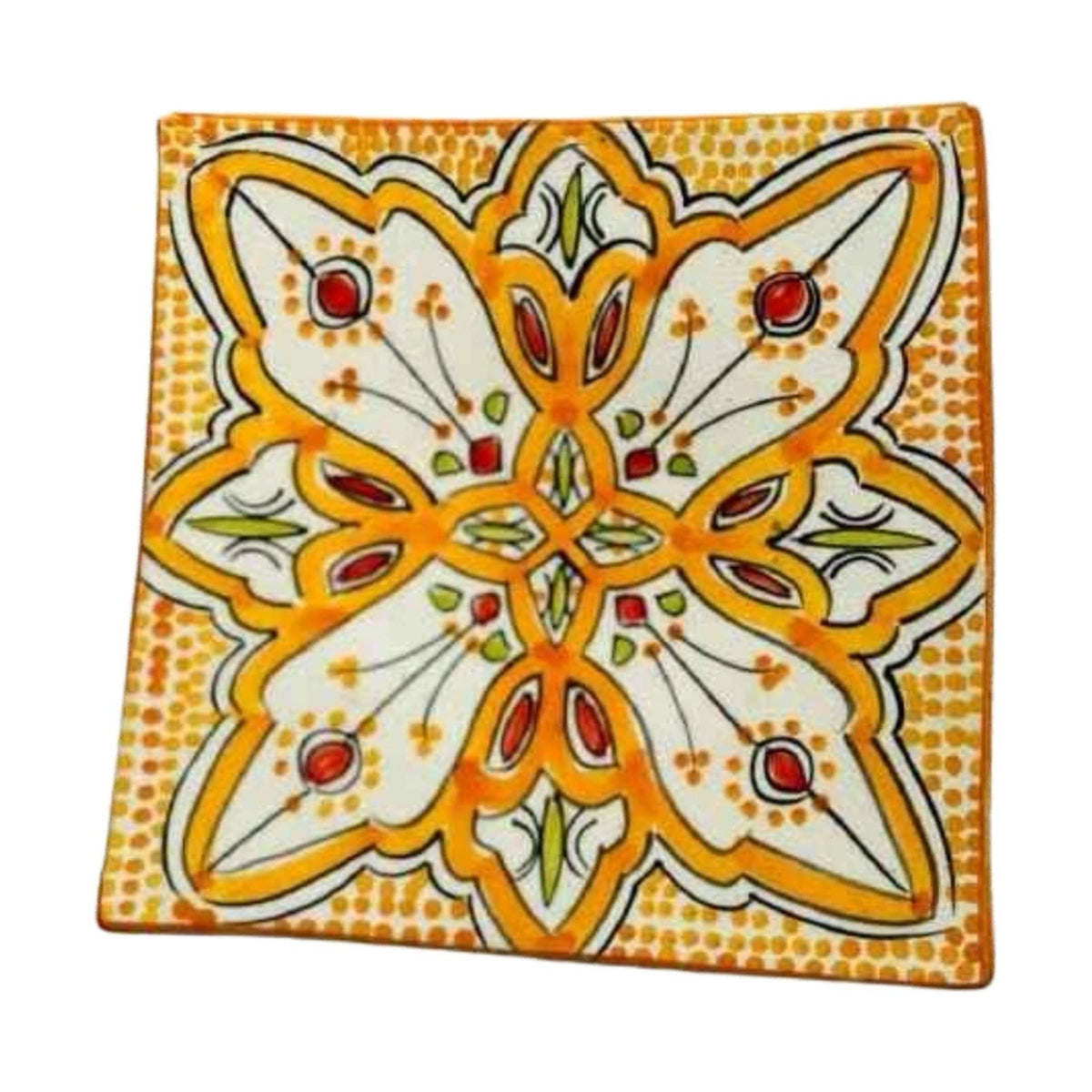Set of 6 Moroccan Hand Painted Pottery Plates – 3 Blue, 3 Orange Square 6.5”