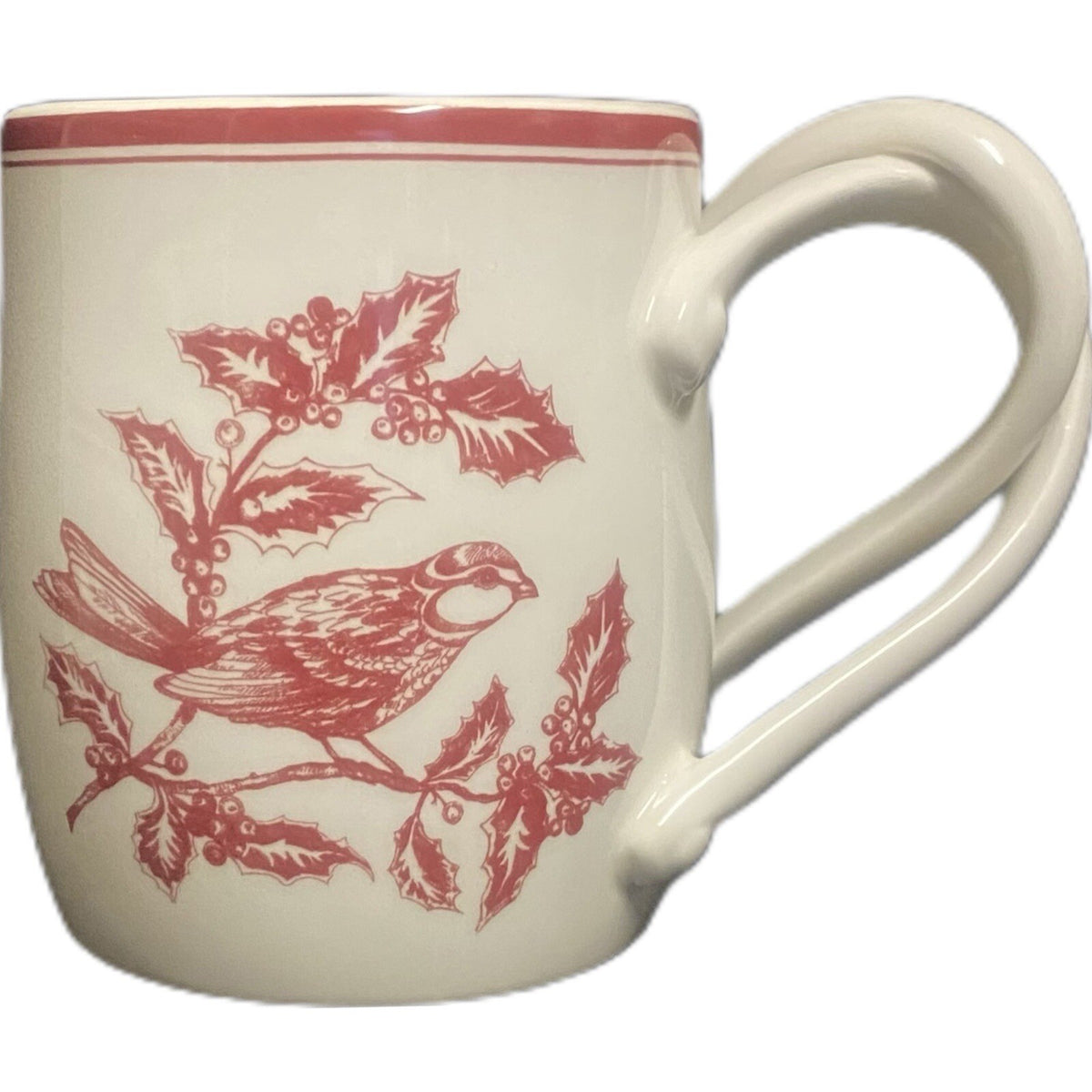 Williams-Sonoma Mug Holiday Toile Hollie Red Bird Berries Twisted Double Handle