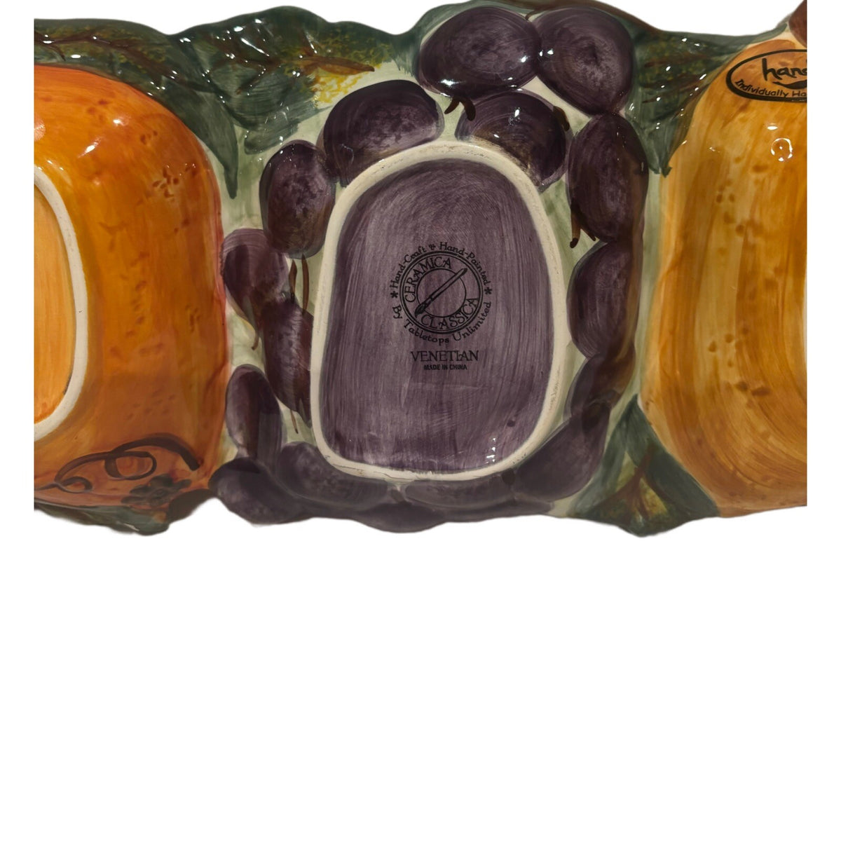 Tabletops Unlimited 4 Compartment Tray VENETIAN Ceramica Hand Painted 3D Fruit