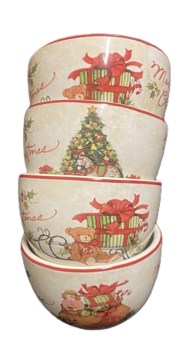 SUSAN WINGET 4-TidBit Bowls Merry Christmas Certified International Fruit Cups