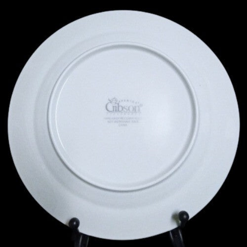 Gibson Designs BLACK TIE 4-Salad Dessert Plates White 7 ½" D Silver Trim Ribbed 