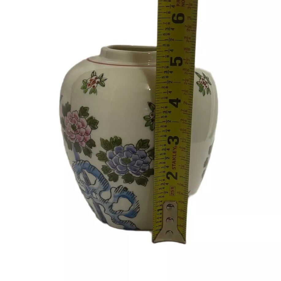 Vintage Japanese Ginger Jar with Lid Hand-Painted Floral Porcelain Design Japan