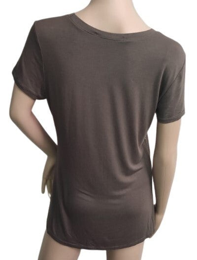 Kenneth Cole Women's T-Shirt Short Sleeves Green Gold Foil Graphic Scoop Neck MD