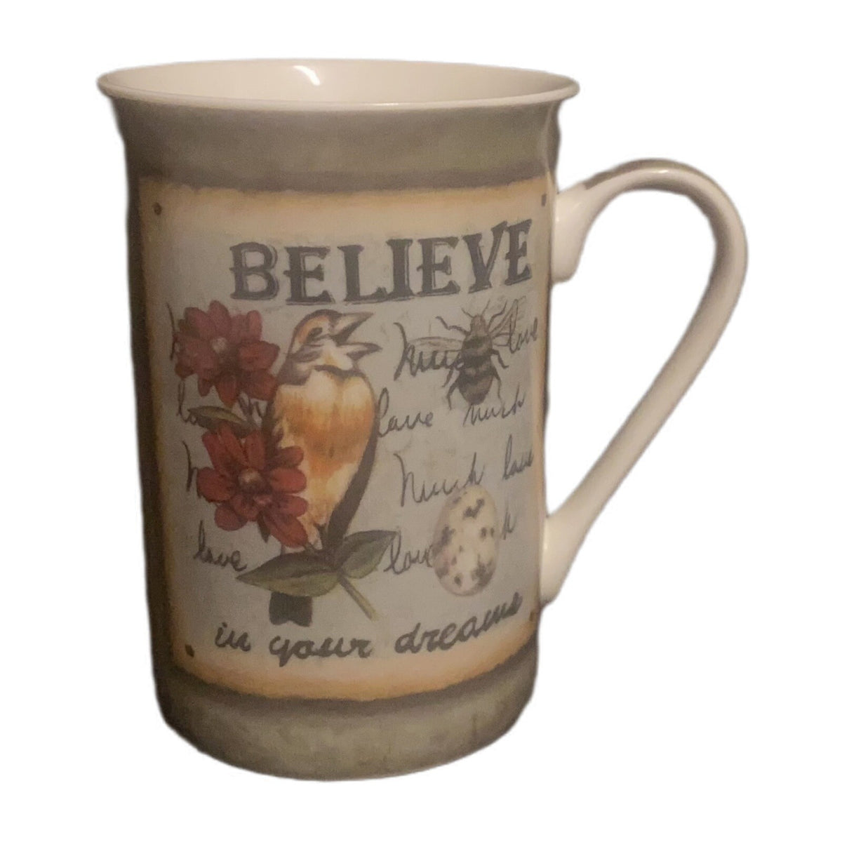 Kent Pottery Mug BELIEVE IN YOUR DREAMS Flowers Bird Love Ceramic Coffee Tea Cup