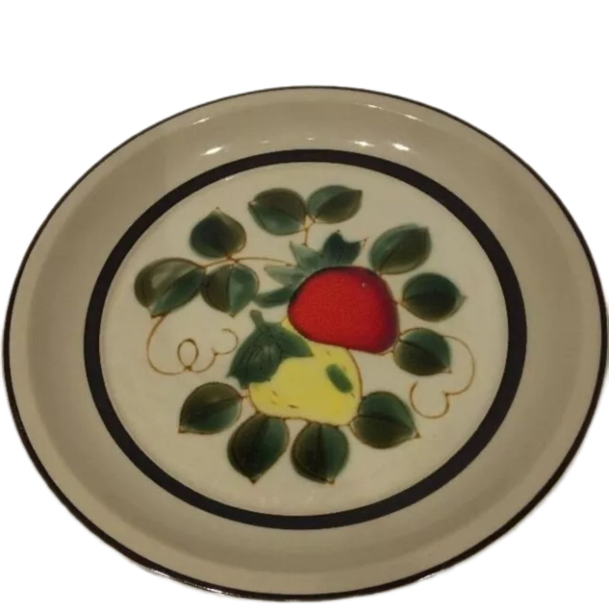 VINTAGE STRAWBERRIES 4-Dinner Plates Sears Stoneware Brown Verge Japan 4112