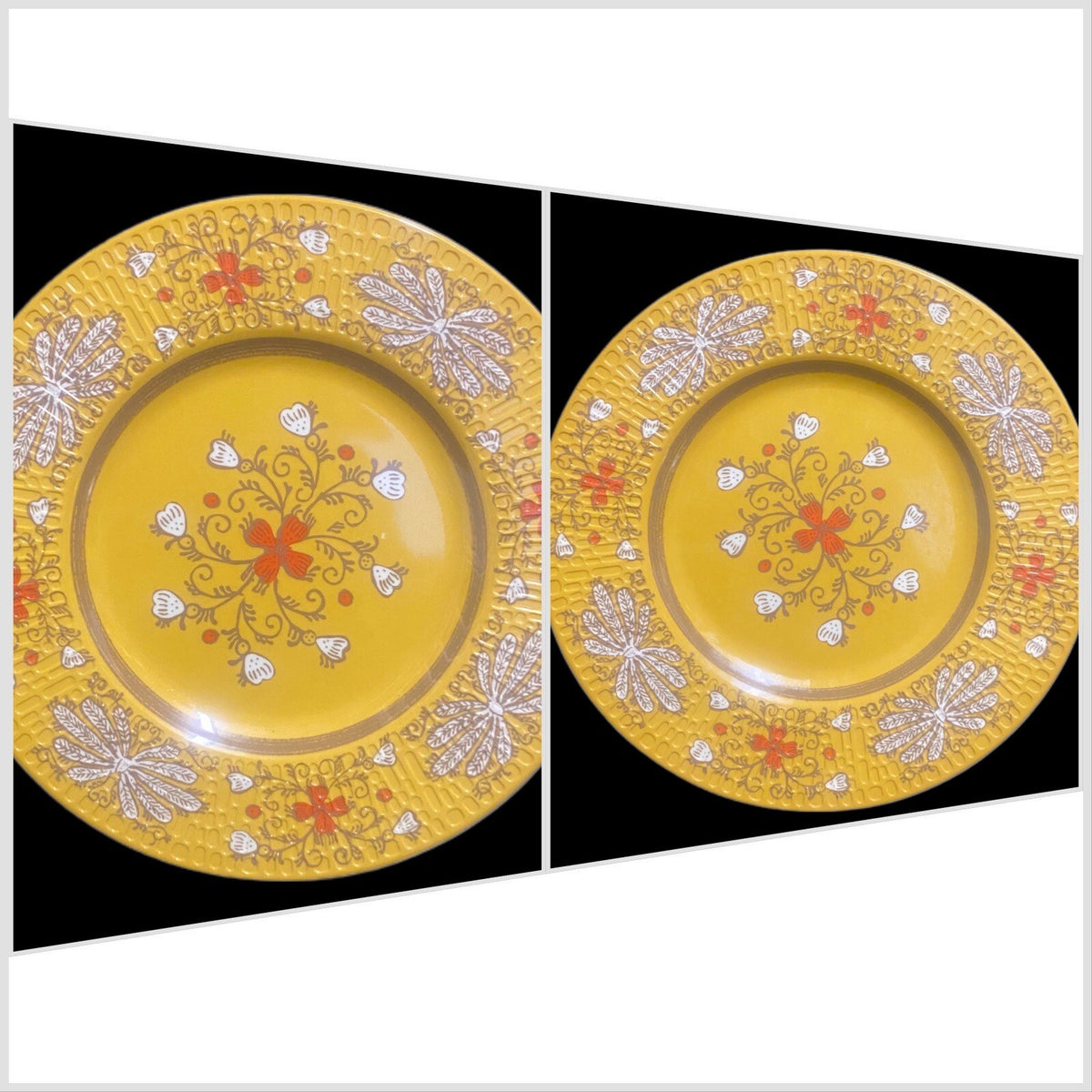 THRESHOLD MELAMINE 8-Salad Plates Yellow Orange Blue Floral & Paisley Textured