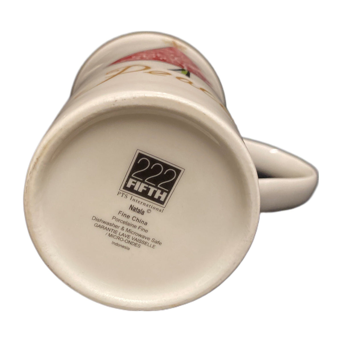 222 Fifth NATALA 3-Latte Mug Cardinal Christmas Tree Sleigh Peace Joy Noel Gold