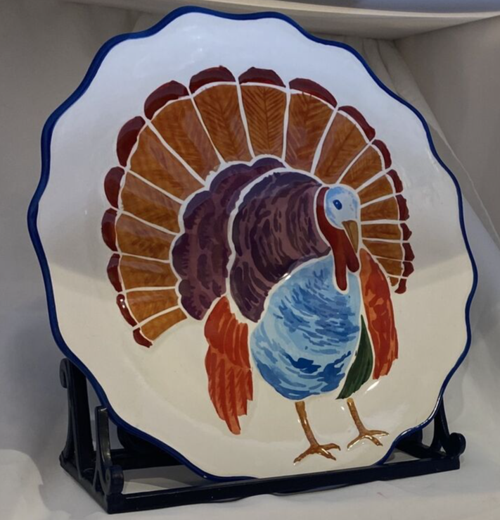 Thanksgiving DASH OF THAT Ceramic Turkey FRIENDSGIVING Serving Platter Scalloped