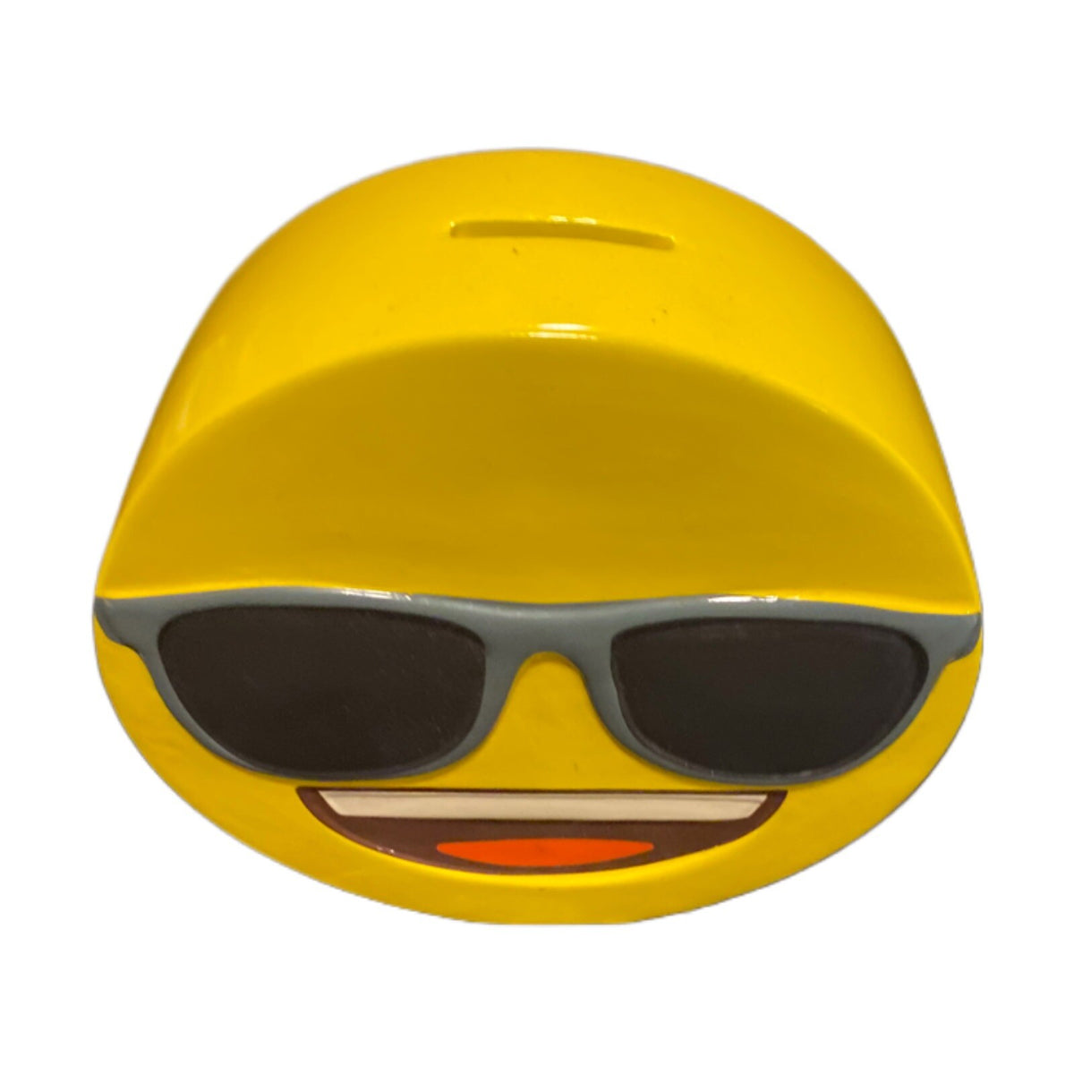 EMOJI Yellow Ceramic Coin Piggy Savings Bank With Stopper Sunglasses GLOBAL 2015