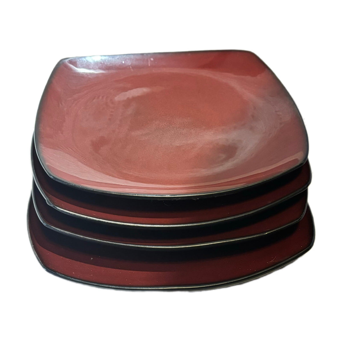 Simple Dining 4-Dinner Plates Burgundy Square Shaped Dessert Dinning Stoneware
