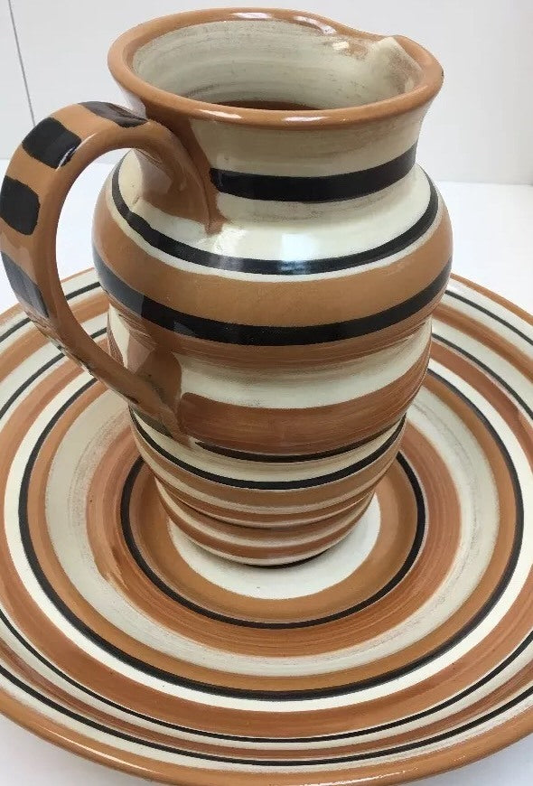 "LA GIOCONDA"  Italian Hand-Painted Stoneware 2 Piece Pitcher & Large Bowl