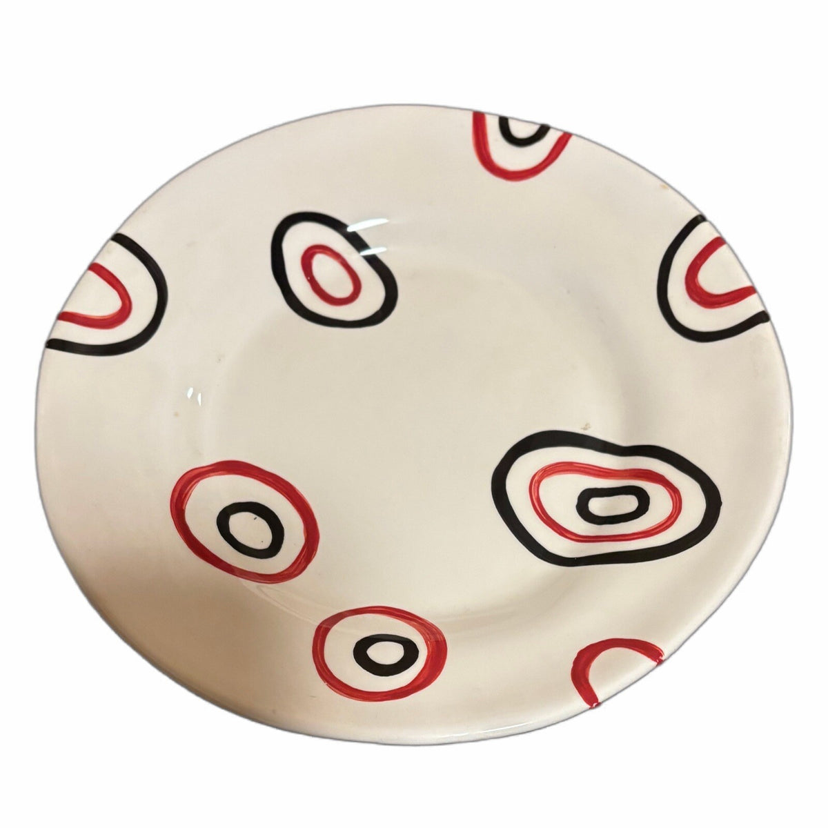 Tabletops Gallery BIJOU 6-Salad Plates Black Red White Hand Painted Dessert Dish