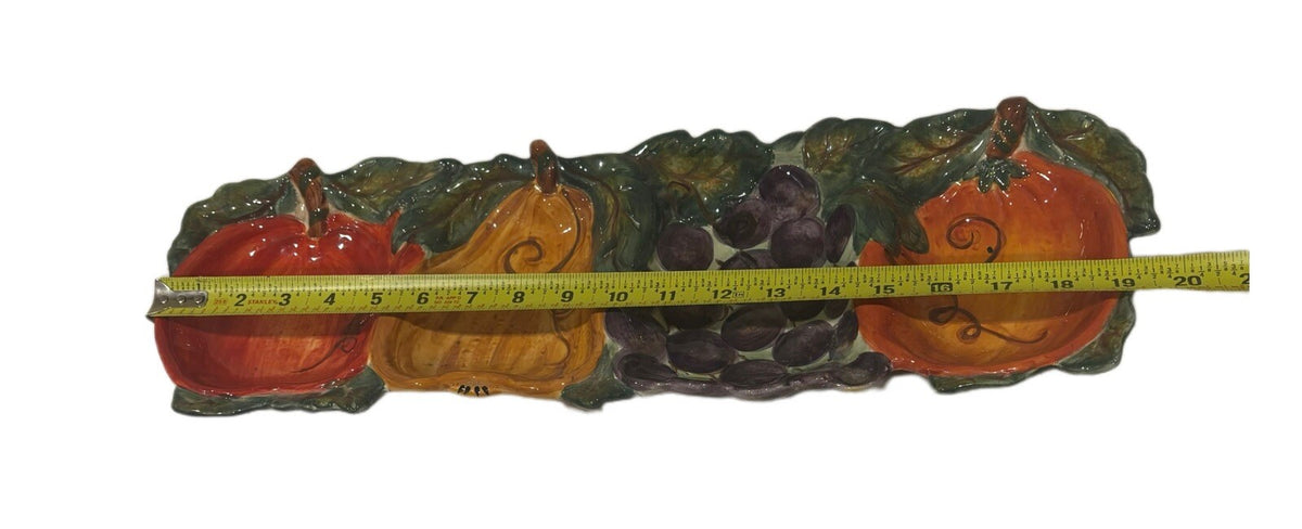 Tabletops Unlimited 4 Compartment Tray VENETIAN Ceramica Hand Painted 3D Fruit