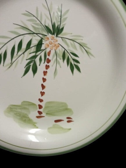 Gibson Designs PALM COURT Dinner Plate White 10 ¾" D Green Palm Tree Green Trim