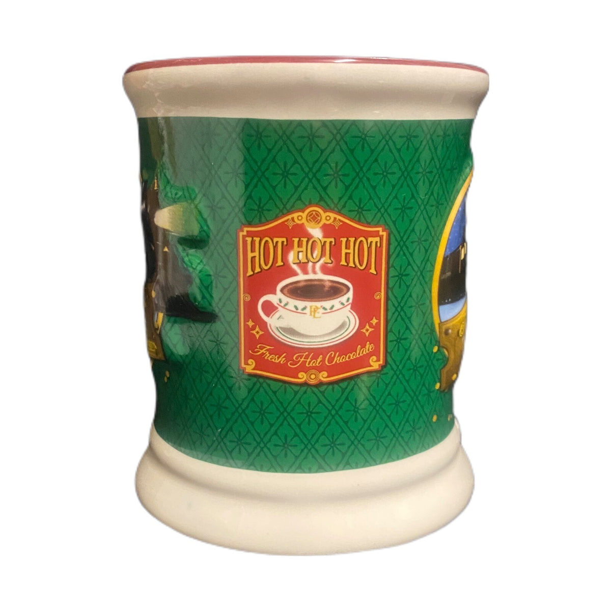 The Polar Express Green BELIEVE 3D Raised Ceramic Coffee Chocolate Cup Train