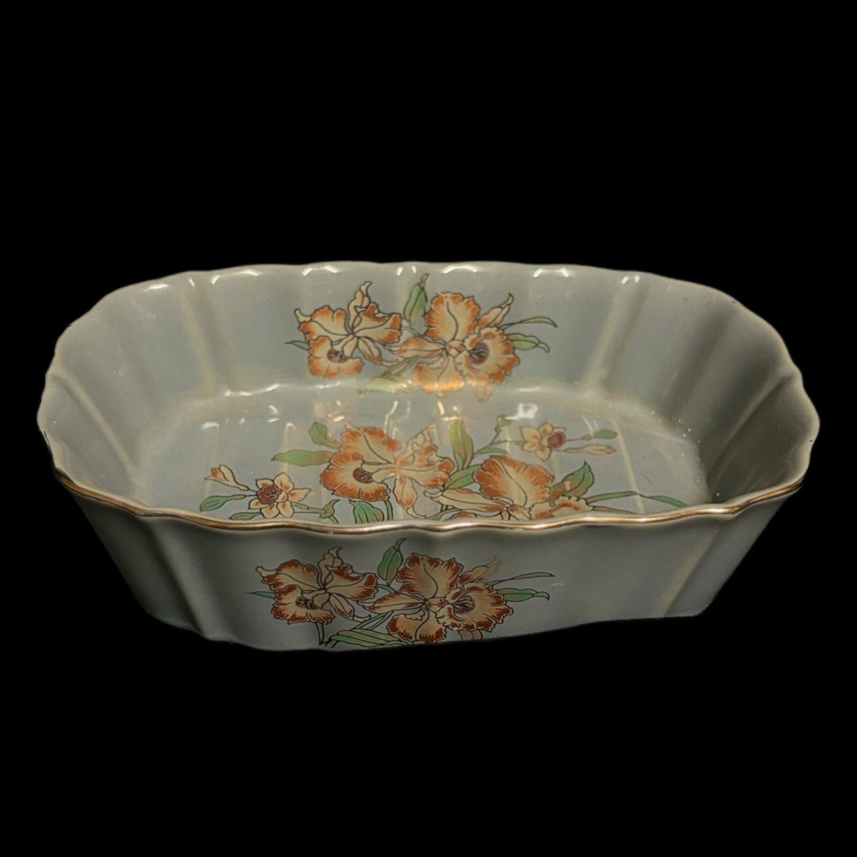 IMPERIAL JAPAN 2 Piece Soap Tray Toothbrush Holder Ceramic Floral Gold Accent