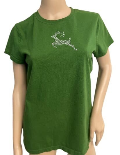 T-Shirt Embossed Deer Target Embellished Tee Woman Girl Top Green L