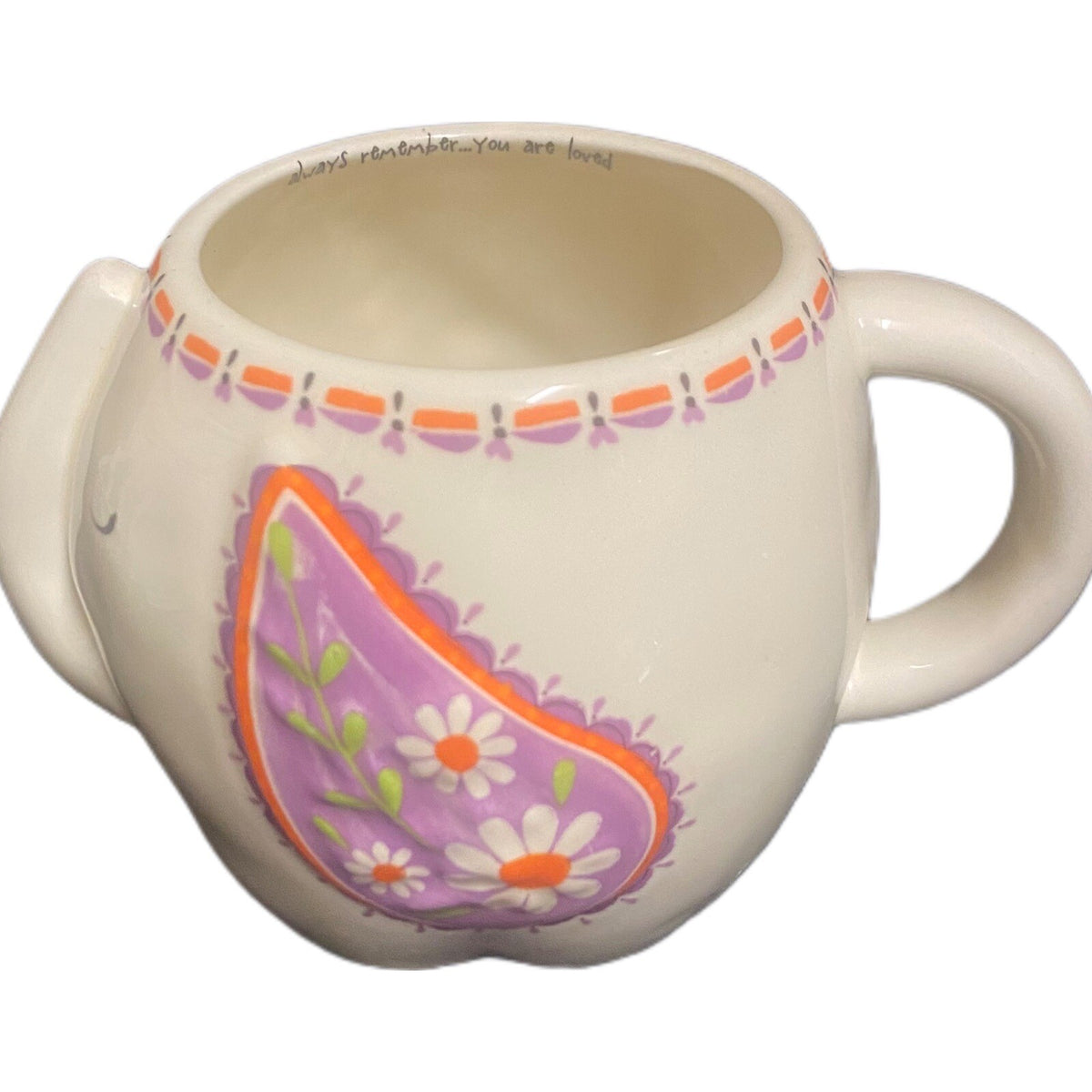 Natural Life Sculpted Elephant Mug 16 oz You Are Loved Boho Floral Paisley Cup