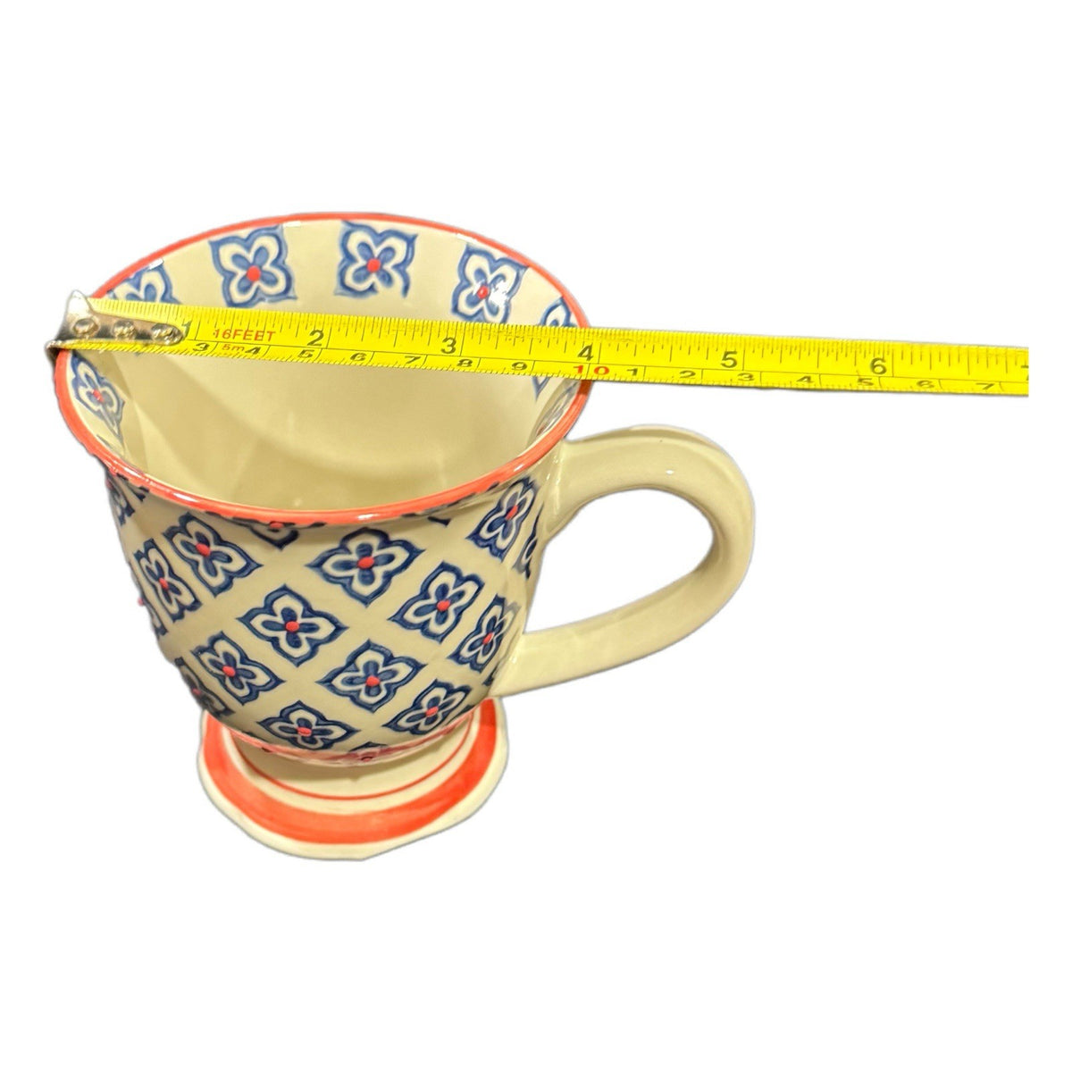 Royal Studio Pedestal Mug 4.25” Hand Painted Blue Red Floral Tile Coffee Cup