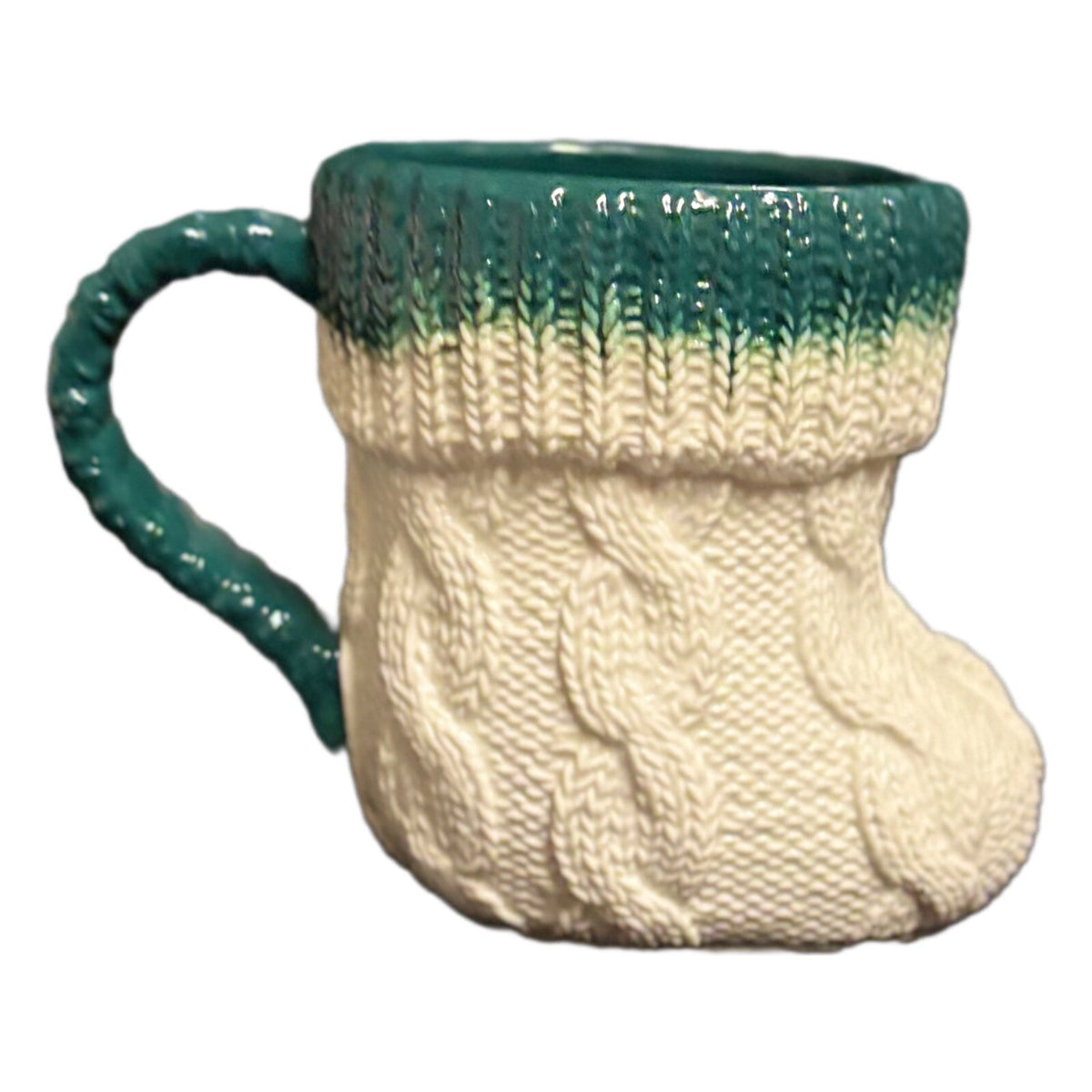 Anthropologie 2-Mugs CABLE KNIT Design Winter Holiday Boot Shape Coffee Tea Cups