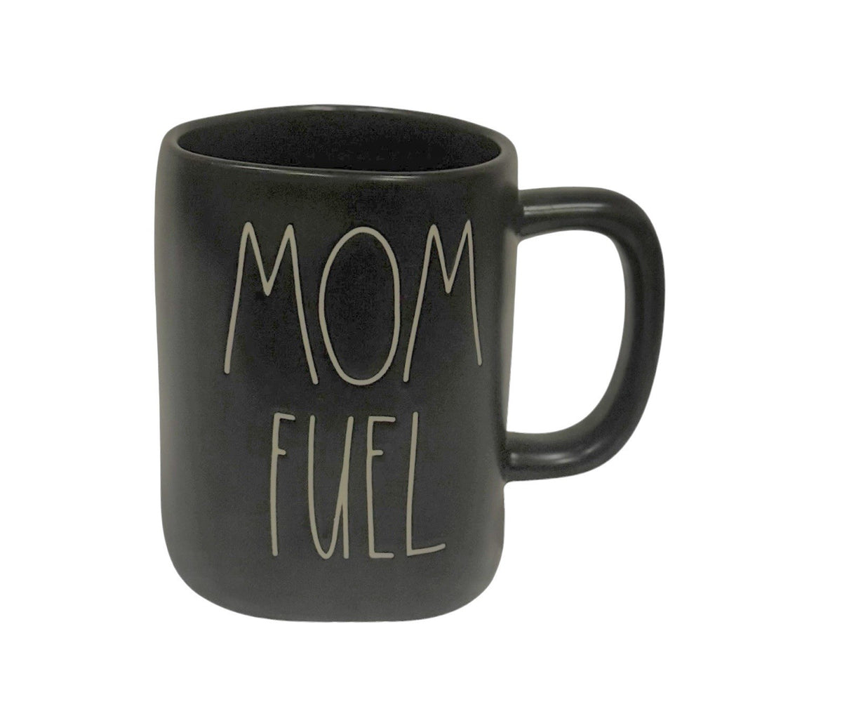 Rae Dunn MOM FUEL Black Ceramic Coffee Mug Farmhouse Cup 16 oz Magenta